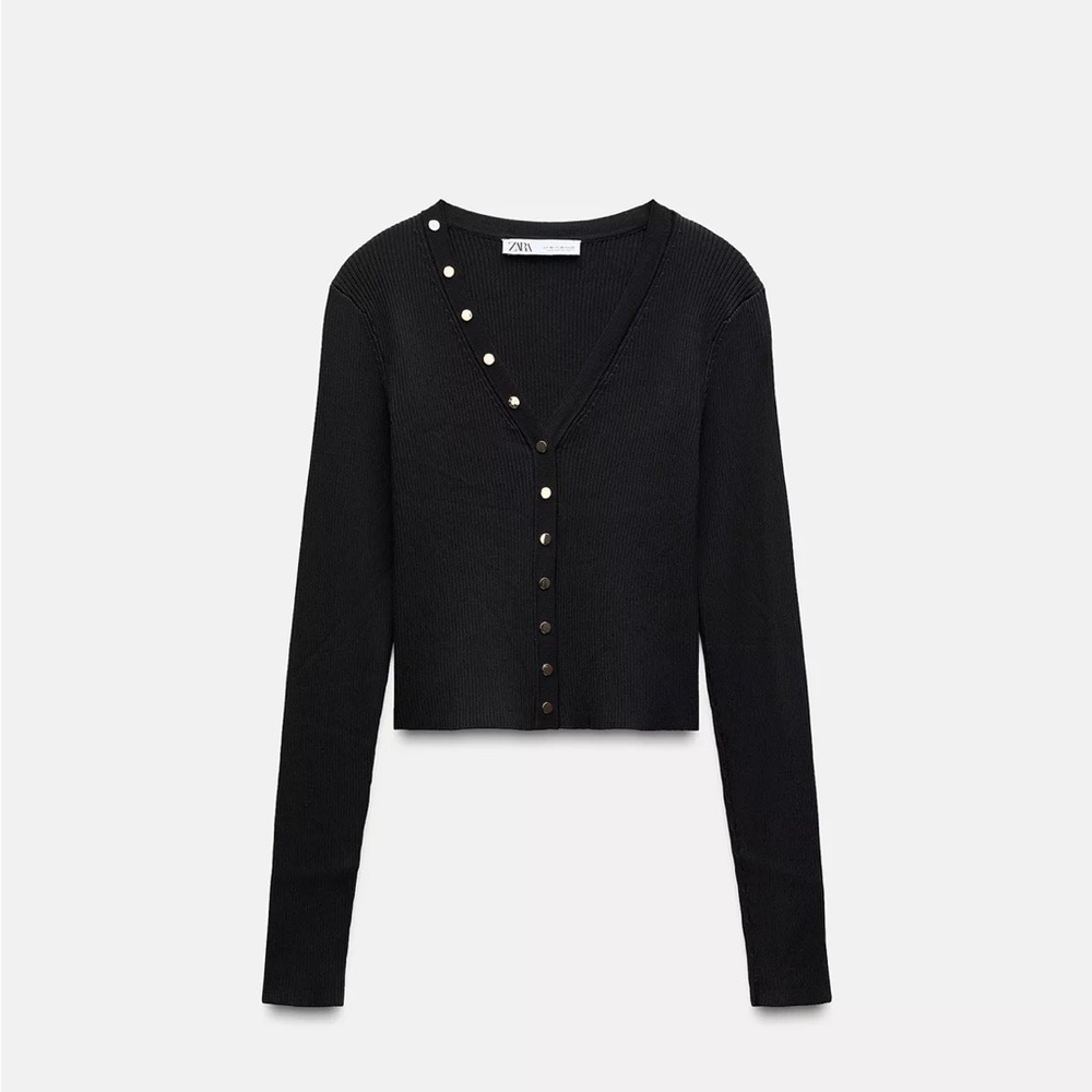 Zara Black Gold Button Knit Top